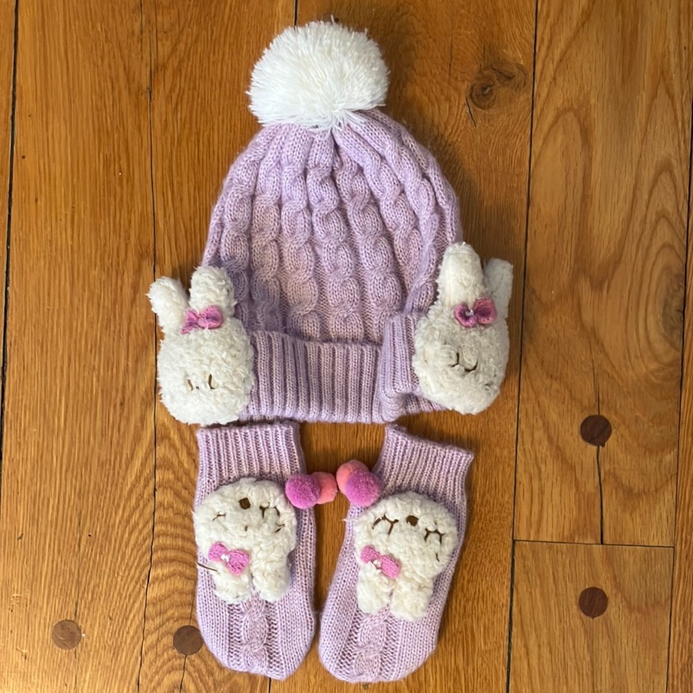 Japanese Cable Bunny Hat and Mittens Medium